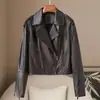 Uma pequena seleção de roupas: Jaqueta curta de couro genuíno estilo coreano Haining outono para mulheres petites, Casaco de pele de carneiro estilo motociclista feminino 2026