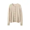Cardigan de Caxemira Novo Outono e Inverno Feminino Tricô Trançado Gola Redonda Solto Versátil Suéter de Caxemira Engrossado Roupa Externa Feminina