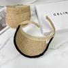 Sombrero de Copa de Rafia Simple y Natural Estilo Coreano con Parte Superior Vacía para Mujer en Verano Portátil para Guardar Sombrero de Sol Topless de Moda