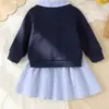 Conjunto feminino estilo britânico, nova coleção de outono: moletom com gola de camisa e saia plissada listrada, elegante e moderno