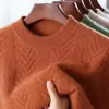 Nuevo Suéter de Lana 100% Pura para Otoño e Invierno para Hombre, Cuello Redondo, Jacquard, Engrosado, Suéter Casual Holgado, Pulóver, Camiseta de Punto Base