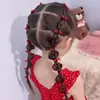 Elástico de Cabelo Infantil Estilo Coreano com Contas Vermelho Cereja para Bebês Que Não Machuca o Cabelo Conjunto de Couro Pequeno Fresco Elástico de Cabelo Faixa de Cabeça