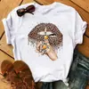 Talla Europea TransfronterizaCamiseta de Moda para Mujer Estampado de Corazón de Leopardo Negro Top Gráfico de Manga Corta para Mujer