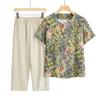 Verão da mãe pescoço redondo terno de manga curta camiseta estampado top de duas peças soltas roupas casuais confortáveis das mulheres