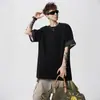 Camiseta Xadrez Estilo Americano com Punho e Manga Curta para Homens, Novo Verão 2026 Design Solto, Camiseta Pesada de Manga Meia-Manga com Gola Redonda