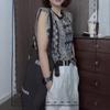 25337 Big Aimei Yiyuan Verano 2025 Nuevo Estilo Francés Retro Top sin Mangas Estampado Pantalones Casuales de Pierna Ancha para Mujer