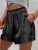 Shorts Metalizados Brilhantes Plissados de Perna Larga para Mulheres, Cintura Elástica Calças Casuais Soltas, Estilo Hot Girl Emagrecedor Versátil Hot Pants