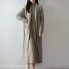 Novo cardigã extra longo para outono e inverno, 100% lã, tricô feminino com decote V, sem botões, casaco casual elegante, manga longa com bolsos, xale