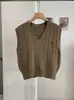 KEKEZOON Colete de Tricô com Gola V e Bordado de Letra Tricô Feminino Sem Mangas Cardigan Versátil Top Tendência 8792