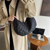 Bolso de mujer acolchado de algodón de gran capacidad para otoño e invierno, nueva moda 2024, bolso de mano portátil con un solo hombro y textura simple con hilo bordado rómbico.