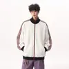 Sudadera estilo americano con bloques de color de tres rayas y cuello alto, unisex, colección de otoño, chaqueta deportiva de moda estilo universitario, corte holgado, prenda exterior versátil