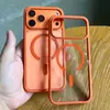 Macaron Silicone Magnético Sucção Apple 16Pro Transparente Celular Capa Dura Iphone17 Acrílico Fosco Capa Protetora