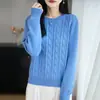 Suéter de punto trenzado estilo casual para mujer, de hilo de algodón puro engrosado, manga larga, ajuste holgado, jersey estiloso y rejuvenecedor