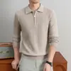 Estilo Old Money Tricô de Manga Longa Camada Base Masculina Cor Lisa Camisa Polo Meio Zíper Outono Inverno Roupa Íntima Camiseta Roupa Masculina
