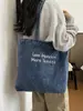 Bolsa de Ombro Jeans Simples com Bordado de Letras Estilo Coreano Grande Capacidade Elegante 2026 Nova Tendência para o Dia a Dia de Mães
