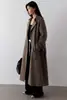 Bestseller transfronterizo europeo y americano: Gabardina de alta gama de doble botonadura para mujer, con cuello alto, ceñida a la cintura, silueta holgada, elegante abrigo largo