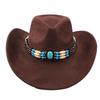 Chapéu de cowboy ocidental de comércio exterior europeu e americano transfronteiriço aba grande chapéu de veludo de couro sintético chapéu de montaria estilo punk chapéu de pano escondido