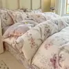 Juego de ropa de cama de cuatro piezas de algodón puro de alta calidad, alto número de hilos, engrosado, cepillado, 100% algodón, sábana, funda de edredón, funda de almohada, ropa de cama para todas las estaciones