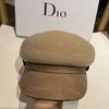 Gorra de pato de lana para otoño e invierno, con borde de cuero que combina con todo, estilo ecuestre, estilo retro, informal, estilo vendedor de periódicos japonés, octogonal, parte superior plana.