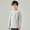 Suéter grueso de punto trenzado 100% lana pura para otoño e invierno, cuello redondo medio alto, para niños y niñas