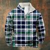 Série Nova de Xadrez Europeu e Americano Transfronteiriça Camisa Masculina Casual Fashion Estampada Manga Longa Gola Alta Meio Zíper Moletom