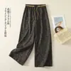 Foto real de calças casuais de cintura elástica com estampa paisley vintage 2026 para mulheres, calças retas de perna larga para o verão com efeito de caimento emagrecedor