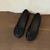 Versión de piel de oveja~Zapatos de ballet simples retro de cuero genuino para mujer, sin cordones, punta redonda poco profunda, zapatos casuales para el día a día