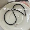 Estilo Ins Coreano Prata de Lei S925 Design de Nicho Corte Elegante Laço Vazado Pérola Swarovski Ágata Negra Colar