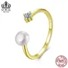Anillo Abierto Evelle Perla de Agua Dulce Natural Moissanita Plata de Ley s925 Moda Anillo Ajustable Joyería para Mujer