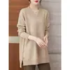 Ropa para Mujer Tallas Grandes 1.0-150kg Otoño e Invierno Tejido de Punto Holgado de Manga Larga para Mujer Top de Color Sólido Irregular de Longitud Media con Cuello