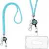 Lanyard retráctil de diamantes de imitación con hebilla de fácil extracción, clip para insignia, cuerda de red de pesca larga de lujo incrustada de diamantes, anti-pérdida, anti-robo