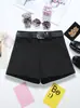 Com Cinto ~ Shorts de Lã Americanos Sexy Engrossados para Mulheres Inverno Novo Pequeno Casual Calça Base para Botas 9734