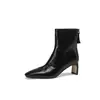 Botas femininas curtas de bico quadrado feitas de couro bovino de alta qualidade, novo modelo outono e inverno, couro genuíno por dentro e por fora, com zíper traseiro, ankle boots de salto alto