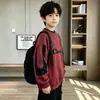 Sudadera de otoño para niño con bloques de color y estampado de letras, cuello redondo, suéter casual moderno de manga larga para niños mayores