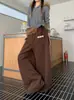Estilo Retro Americano Diseño Personalizado Cuello de Piel Cinturón Pantalones de Chándal Casuales para Mujer Otoño e Invierno Forro Polar Sueltos Versátiles Pantalones de Pierna Ancha
