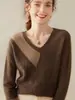 26 Colores Otoño/Invierno Bloque de Color Cuello en V Sarga Suéter Coreano para Mujer Adelgazante Elegante para el Trabajo Cachemira Jersey Tejido Manga Larga