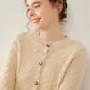 Nuevo Cárdigan de Cachemir para Mujer 2026 Invierno Cuello Redondo Grueso Tejido de Cable Elegante Suéter de Oficina para Mujer Estilo Europeo y Americano