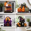 Decorações de Mesa para Halloween Casa Assombrada de Madeira Gato Preto Abóbora Forma de Carro Cena de Festival em Casa de Madeira Arranjo