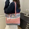 Bolsa de Ombro Doce, Fresca e Fashion 2026, Bolsa de Mão Xadrez Contrastante Vermelho e Azul Moda Retrô para Mulheres