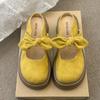 Chinelos Baotou Femininos Roupa Externa Sapatos Preguiçosos Novo Estilo Verão 2025 Francês Gentil Laço Slip-On Sapatos Meia-Concha