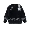 Suéter Tricô de Lã Anti-Mink Jacquard Gato Vibe Retrô Americano para Homens, Marca Tendência Inverno Suéter Espesso para Casais Jovens