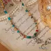 Popular Cadena Doble para Clavícula de Caballo con Piedra Natural Ojo de Tigre y Cuentas de Color Contrastante de Ainibeni, Collar de Moda y Versátil