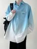 Camisa Retro Estilo Hong Kong Degradada Manga Larga para Hombre Primavera y Otoño Diseño Plisado Lavado Camisa Moderna Versátil Casual Exterior