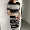 Vestido de Manga Larga y Corta Jiayuzhi Rayas Europeas y Americanas Resaltando la Figura Falda Larga de Raya Canalé B8375