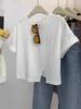 Camiseta de manga corta con hombros descubiertos para mujer, diseño holgado de verano, estilo nicho, único y elegante, estilo Spice Girls, top corto de talla grande
