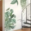 BRUP Calcomanía de Pared de Planta Montera Verde Acuarela Estilo Nórdico Decoración de Pared para Sala de Estar del Hogar Calcomanía Autoadhesiva ZN4868N