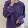 Suéter Feminino de Tricô com Manga Dobrada Estilo Francês, Gola Redonda, Outono/Inverno 2026, Macio e Aconchegante, Estilo Preguiçoso, Camada Interna, Base, Top de Tricô