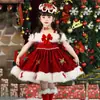 Vestido Navideño para Niña Vestido Grande Rojo de Año Nuevo Vestido Suéter Vestido de Princesa con Forro Polar Chal Lolita con Forro Polar Falda