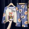 Pijamas infantis do Sudeste Asiático Primavera e Outono manga comprida fino meninos e meninas Crianças médias e grandes verão ar condicionado roupa de casa atacado