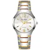 Mcykcy Reloj de Acero de Tungsteno para Hombre Reloj Digital Redondo de Cuarzo Cuarzo Oro y Plata Acero Inoxidable Dorado y Plateado